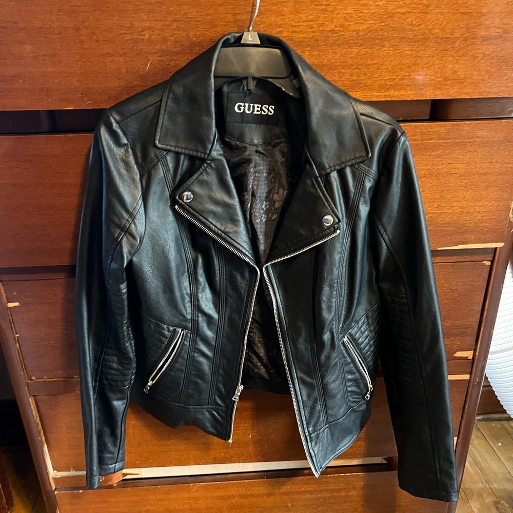 Guess faux leather jacket with removable hood